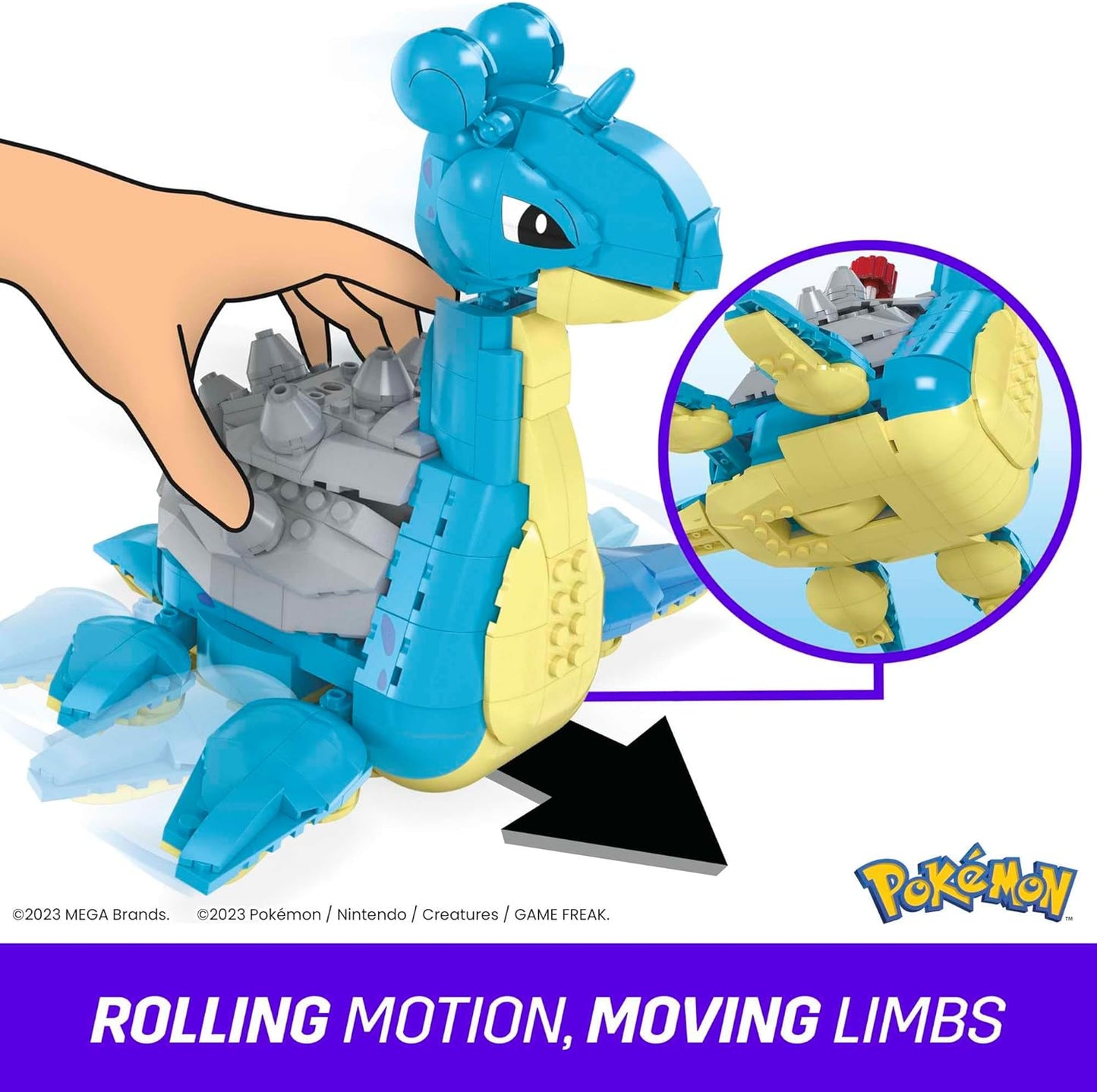 MEGA Conjunto de brinquedos de construção de bonecos de ação Pokémon para crianças, Lapras com 527 peças e movimento, montável e articulável, 7 polegadas de altura, HKT26