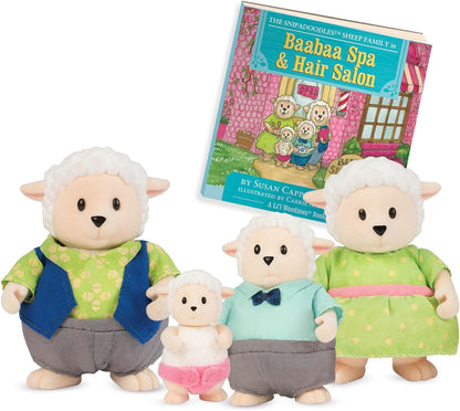 Li'l Woodzeez Família de ovelhas Snipadoodles - conjunto de brinquedos de 5 peças com estatuetas de animais em miniatura e livro de histórias - brinquedos e acessórios de animais para crianças a partir de 3 anos