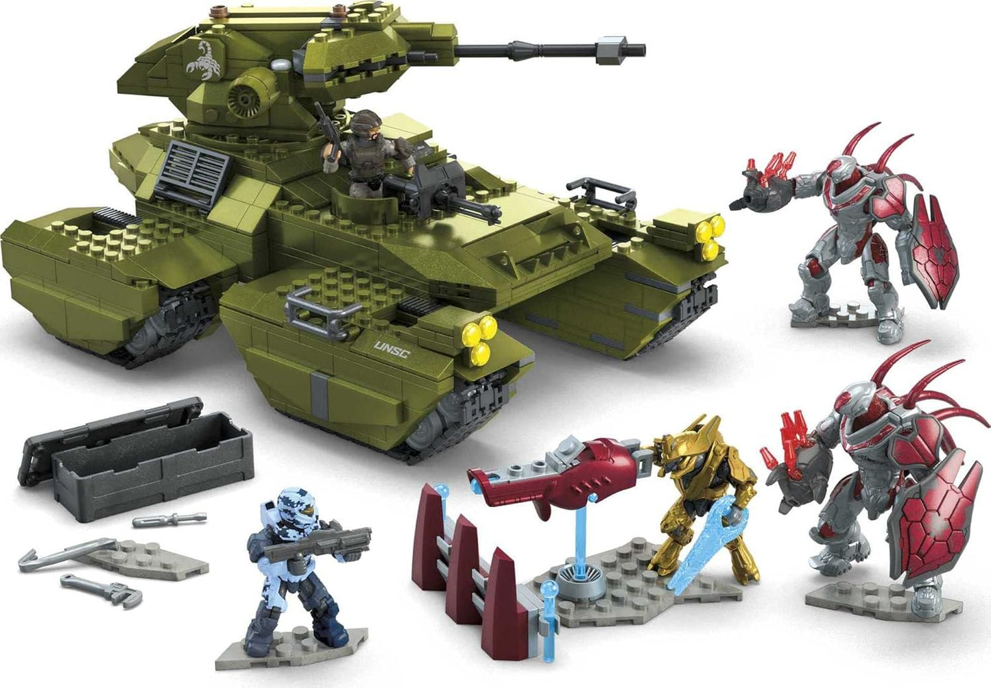 Mega Conjunto de construção de veículos de brinquedo Halo Infinite, UNSC Scorpion Clash com 993 peças, 5 microfiguras de ação e acessórios, ideias de presentes para crianças