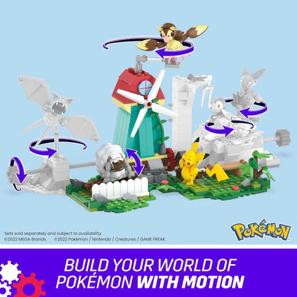 MEGA Conjunto de brinquedos de construção Pokémon, moinho de vento rural com 240 peças, movimento e 3 figuras de ação articuladas, para crianças, HKT21