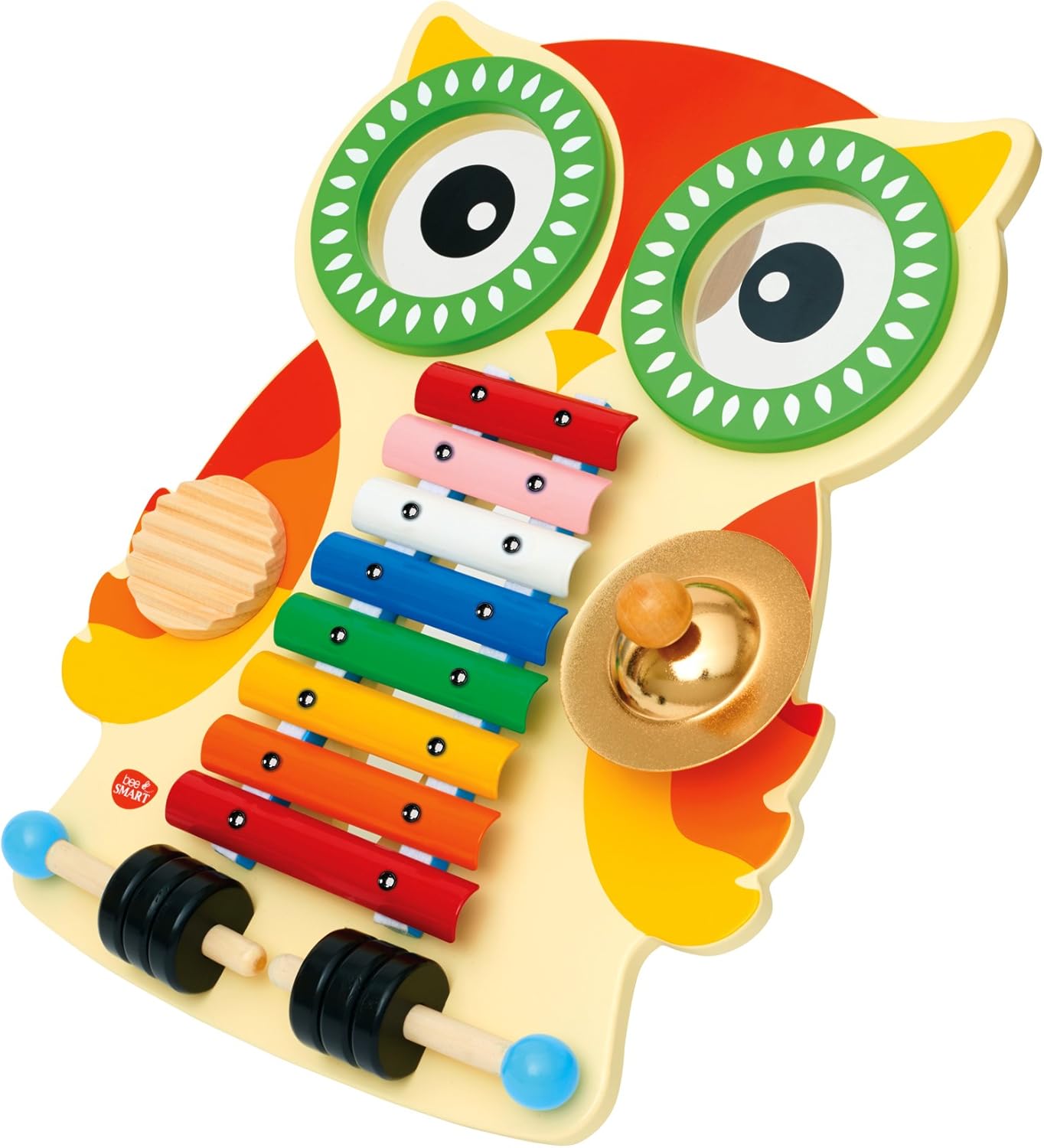 Mesa Musical de Madeira | Xilofone, Guiro, Bateria, Pratos e Batedores | Conjunto de música com design de coruja infantil | Atividade infantil Montessori brinquedos musicais educativos presentes