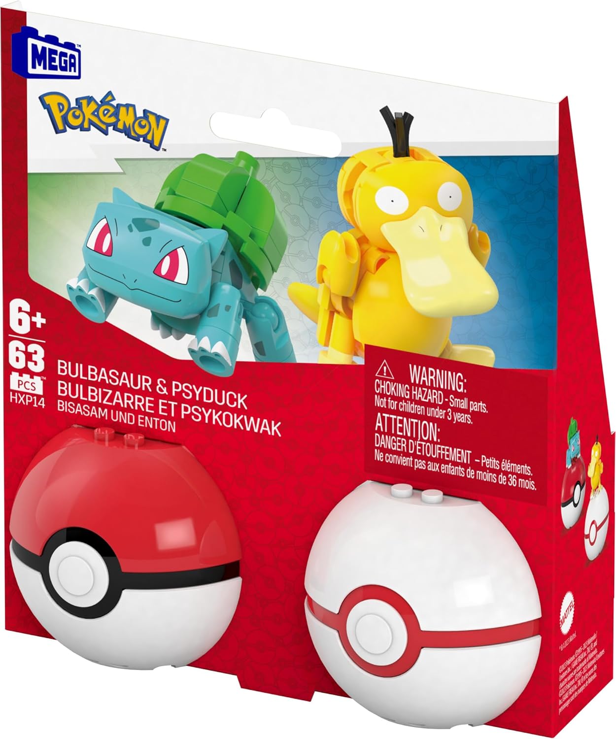 MEGA Conjunto de brinquedos de construção Pokémon Squirtle e Cubone com 45 peças, 2 personagens articulados e Pokébola, 2 polegadas de altura, para crianças, HXP15