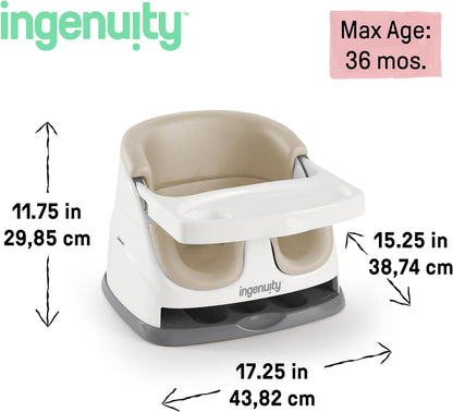 Ingenuity  Assento 2 em 1 para bebê, caxemira, cadeira elevatória, assento de jantar e alimentação para crianças pequenas, fácil de limpar com bandeja removível e autoarmazenável, maiores de 6 meses