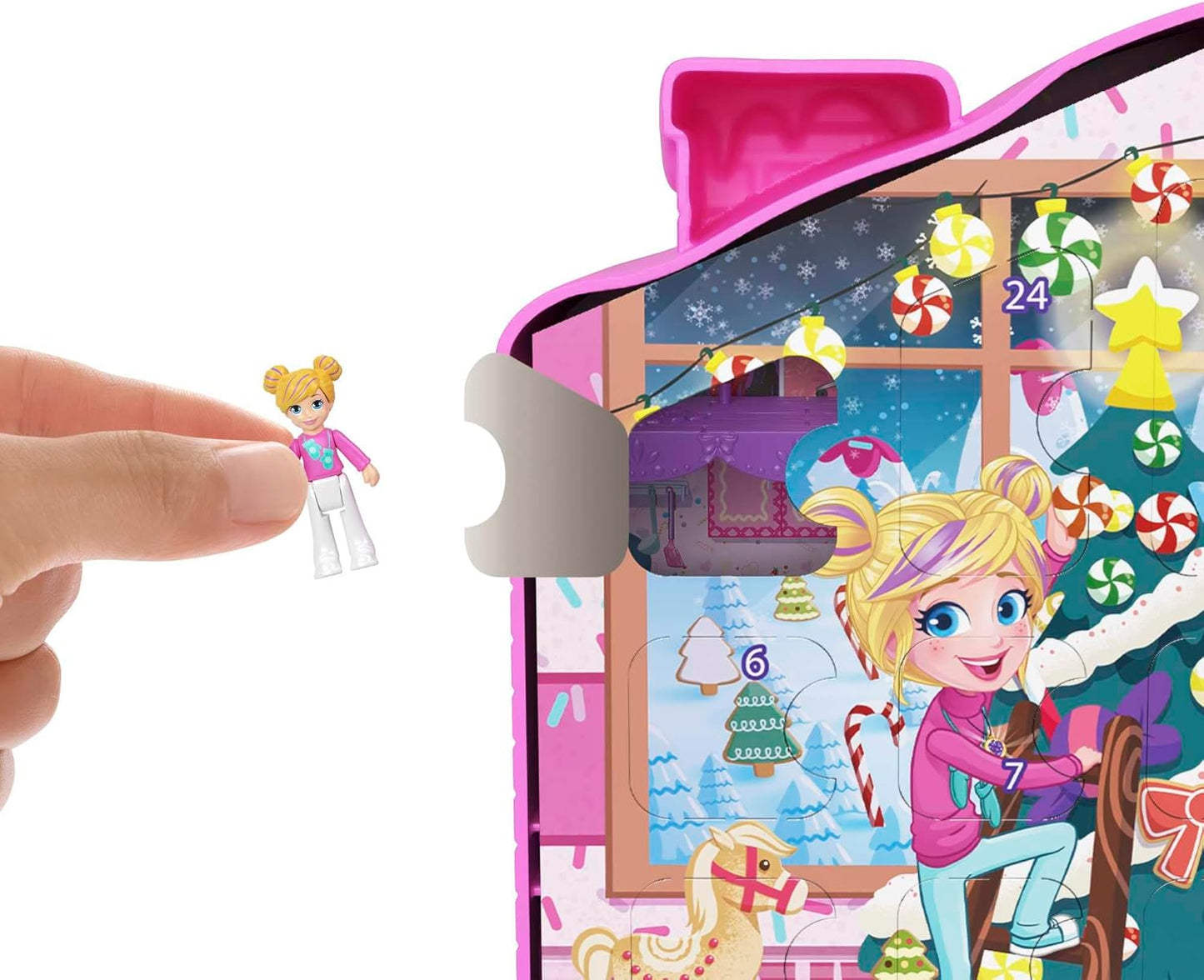 Polly Pocket Calendário do Advento das Bonecas, Playset Gingerbread House com 25 presentes surpresa!