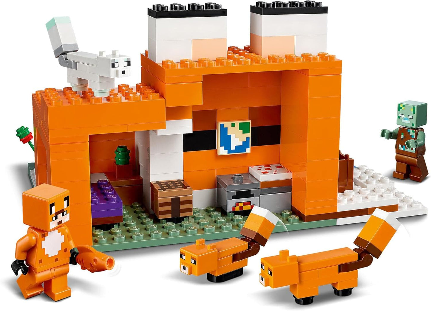 LEGO 21178 Minecraft The Fox Lodge House, brinquedos de animais, presentes de aniversário para crianças, meninos e meninas de 8 anos ou mais, com figura de zumbi afogado