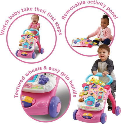 VTech First Steps Baby Walker | Brinquedo de bebê Push Along Walker com formas, sons, música, frases, brincadeira de faz de conta e muito mais | Adequado para bebês de 6 meses, 1, 2 e 3 anos, meninos e meninas, rosa