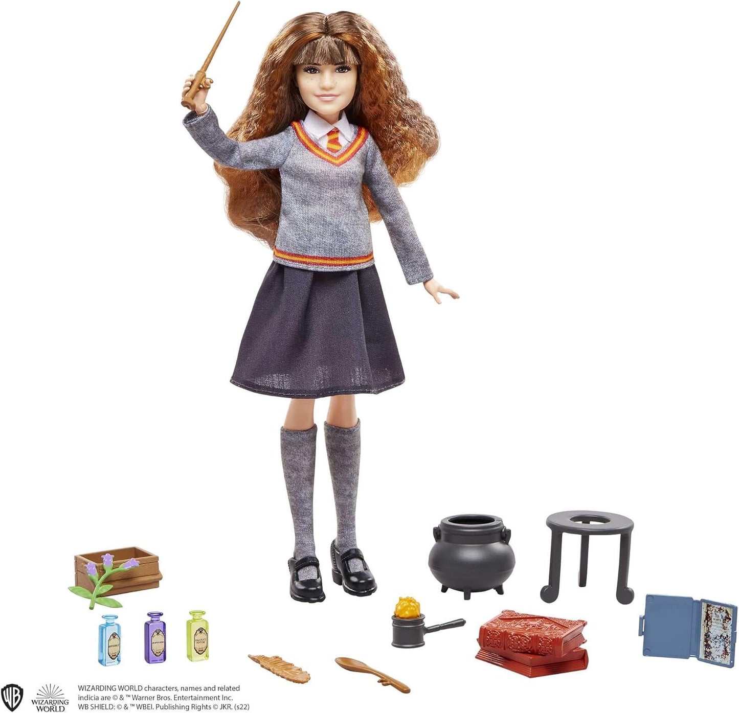 Harry Potter Boneca e conjunto de poções polissuco de Hermione, com boneca Hermione Granger em uniforme e acessórios de Hogwarts, brinquedo para crianças de 6 anos ou mais