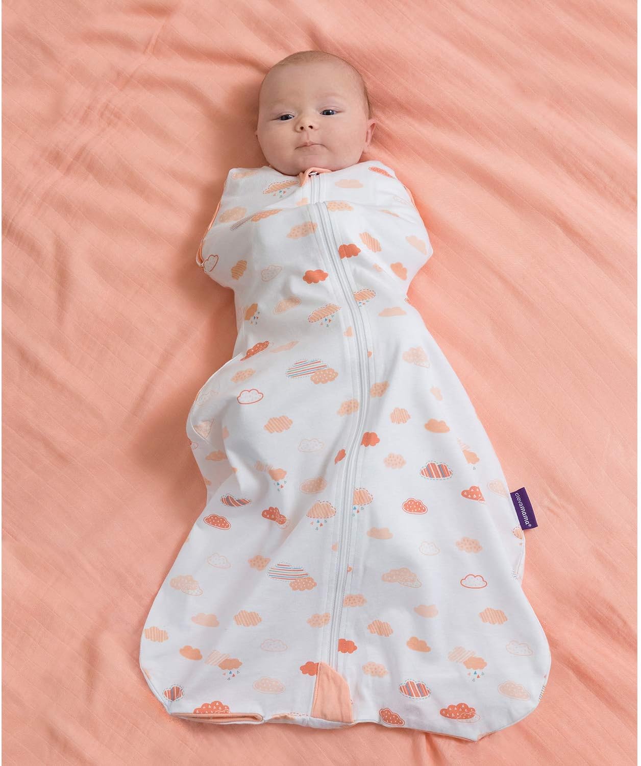 Clevamama Nite Nite Baby Romper (0-9 Meses) - Bolsa de Pañales para Recién Nacidos y Bebés, 100% Algodón - Coral