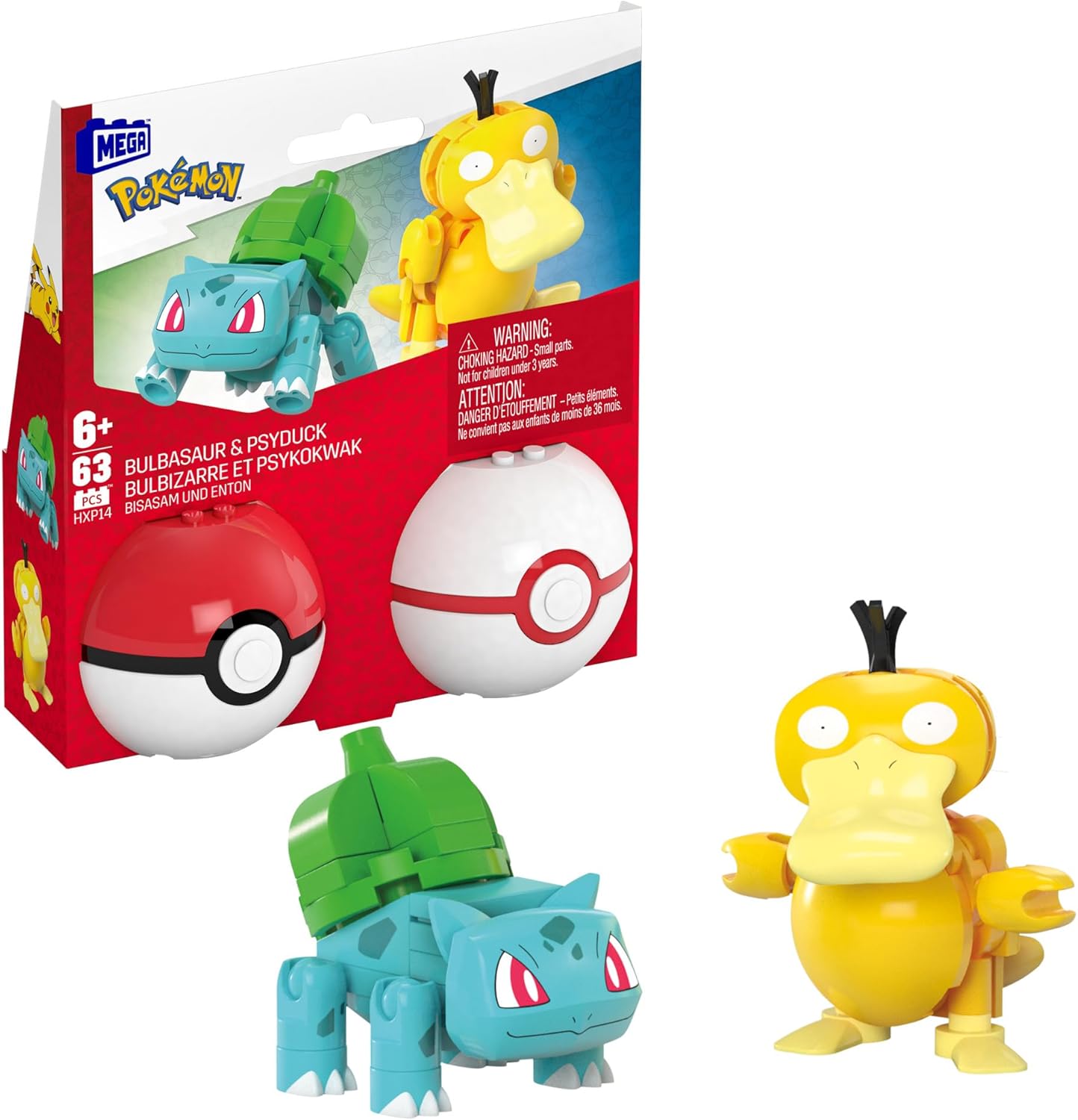 MEGA Conjunto de brinquedos de construção Pokémon Squirtle e Cubone com 45 peças, 2 personagens articulados e Pokébola, 2 polegadas de altura, para crianças, HXP15