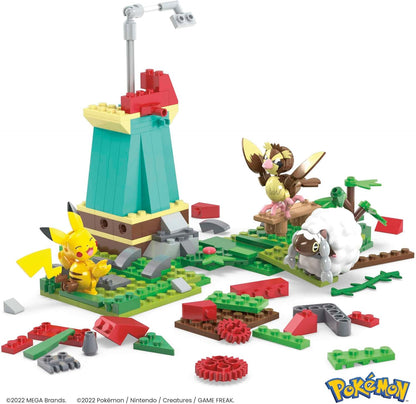 MEGA Conjunto de brinquedos de construção Pokémon, moinho de vento rural com 240 peças, movimento e 3 figuras de ação articuladas, para crianças, HKT21