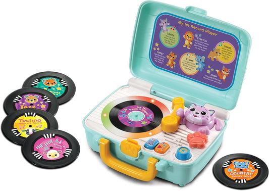 VTech Baby My 1st Record Player, toca-discos de brinquedo com música jazz, pop, techno, country e hip hop com frases divertidas e animais, presente para bebês de 12, 18, 24 meses ou mais, versão em inglês