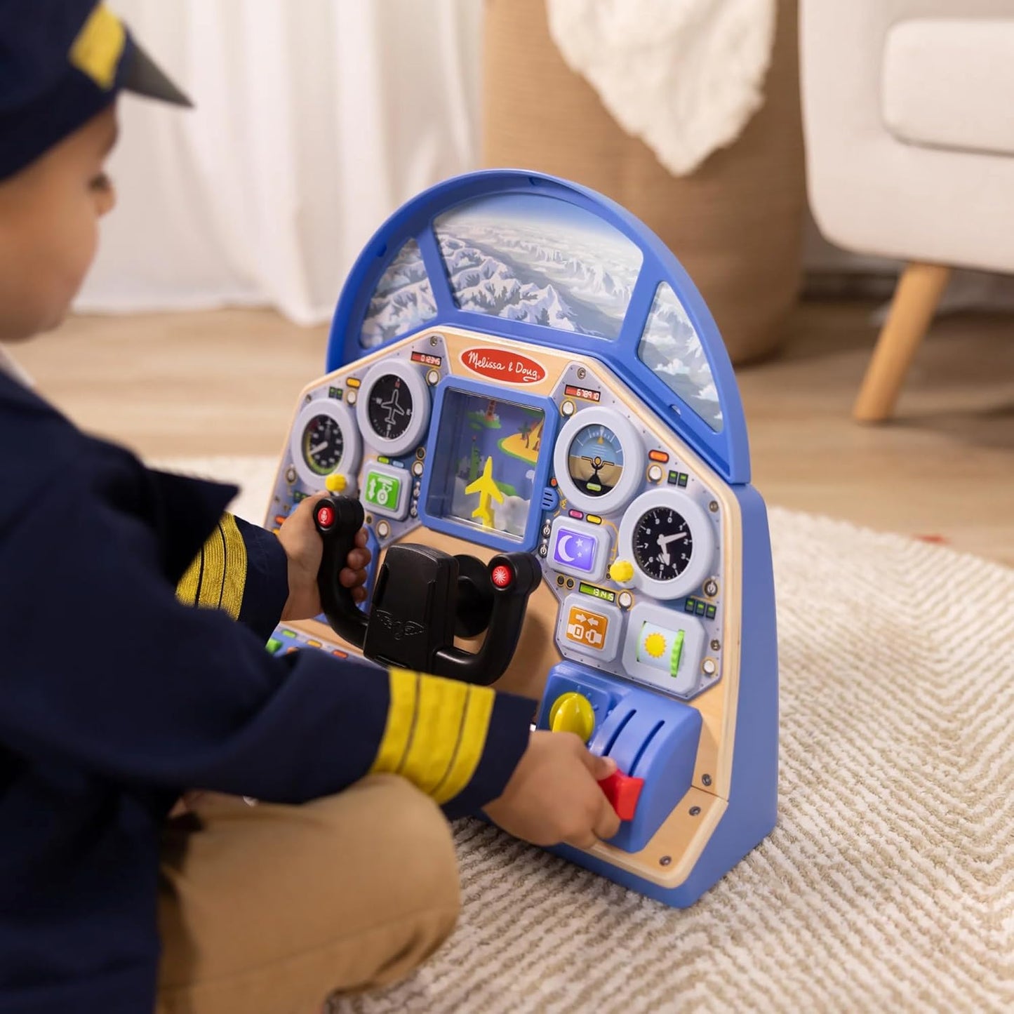 Melissa & Doug Painel interativo Jet Pilot, quadro ocupado, presentes para meninos e meninas de 3 anos, atividades de avião para crianças, brinquedo de avião, brinquedo simulador de avião