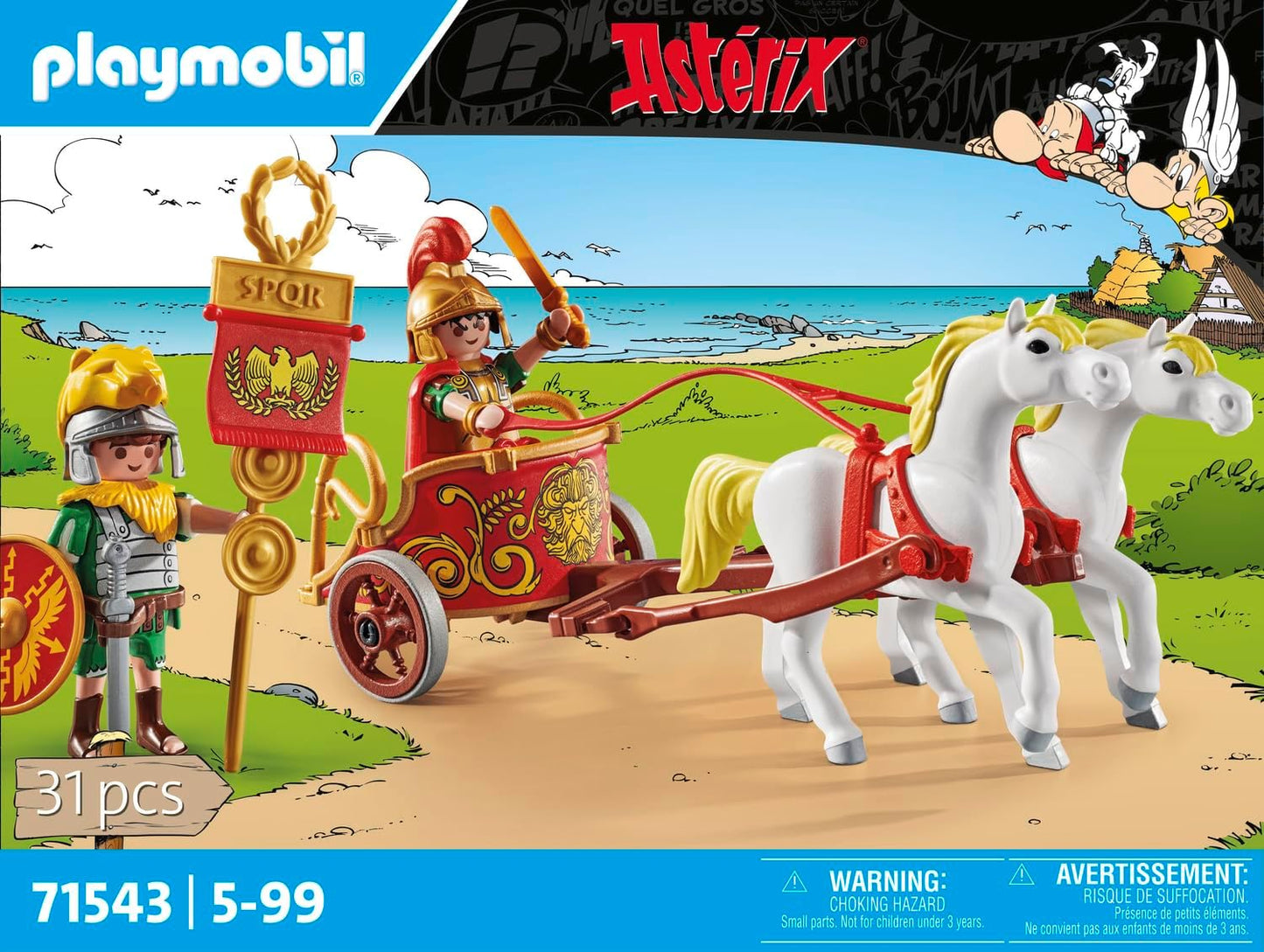 Playmobil 71543 Asterix: Carruagem Romana, viagem pela terra, incluindo capacetes removíveis, pulseiras e capa, conjuntos de jogos detalhados adequados para crianças a partir de 5 anos