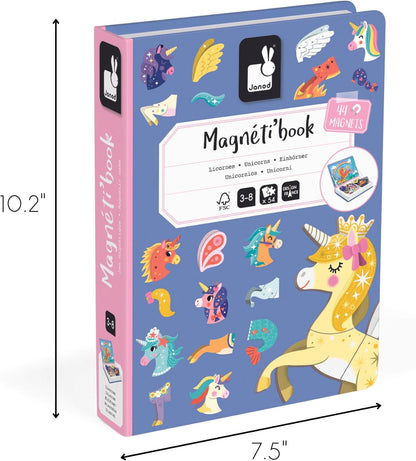 Janod - Magnéti'Book Unicorns - Jogo educativo de 44 ímãs com 10 cartas modelo - Brinquedo infantil de papelão FSC - Desenvolve Destreza e Imaginação - 3 anos +