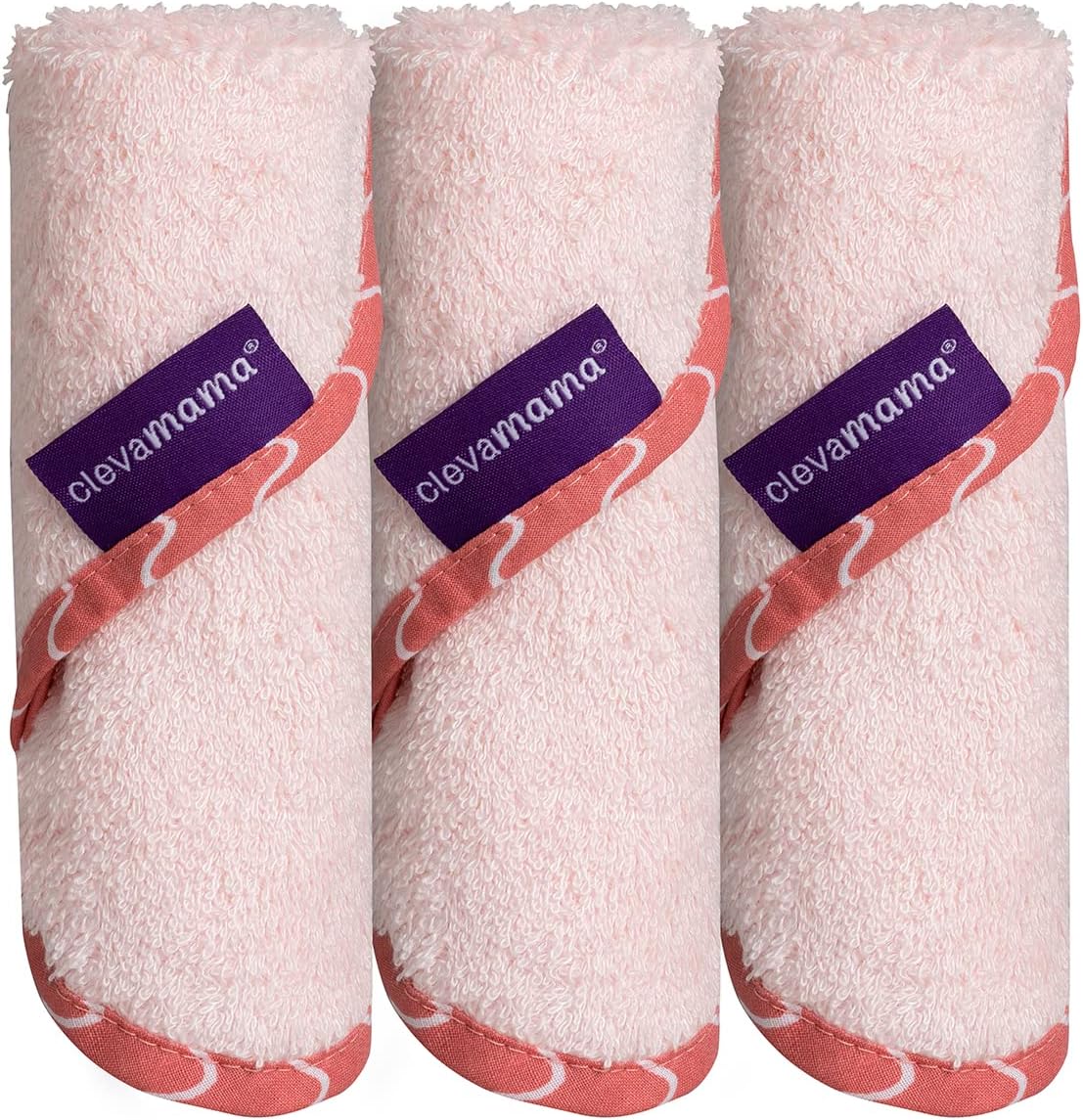 ClevaMama Toalla facial de bambú para bebé, ultra suave y absorbente, hecha de bambú y algodón, juego (paquete de 3) - Rosa