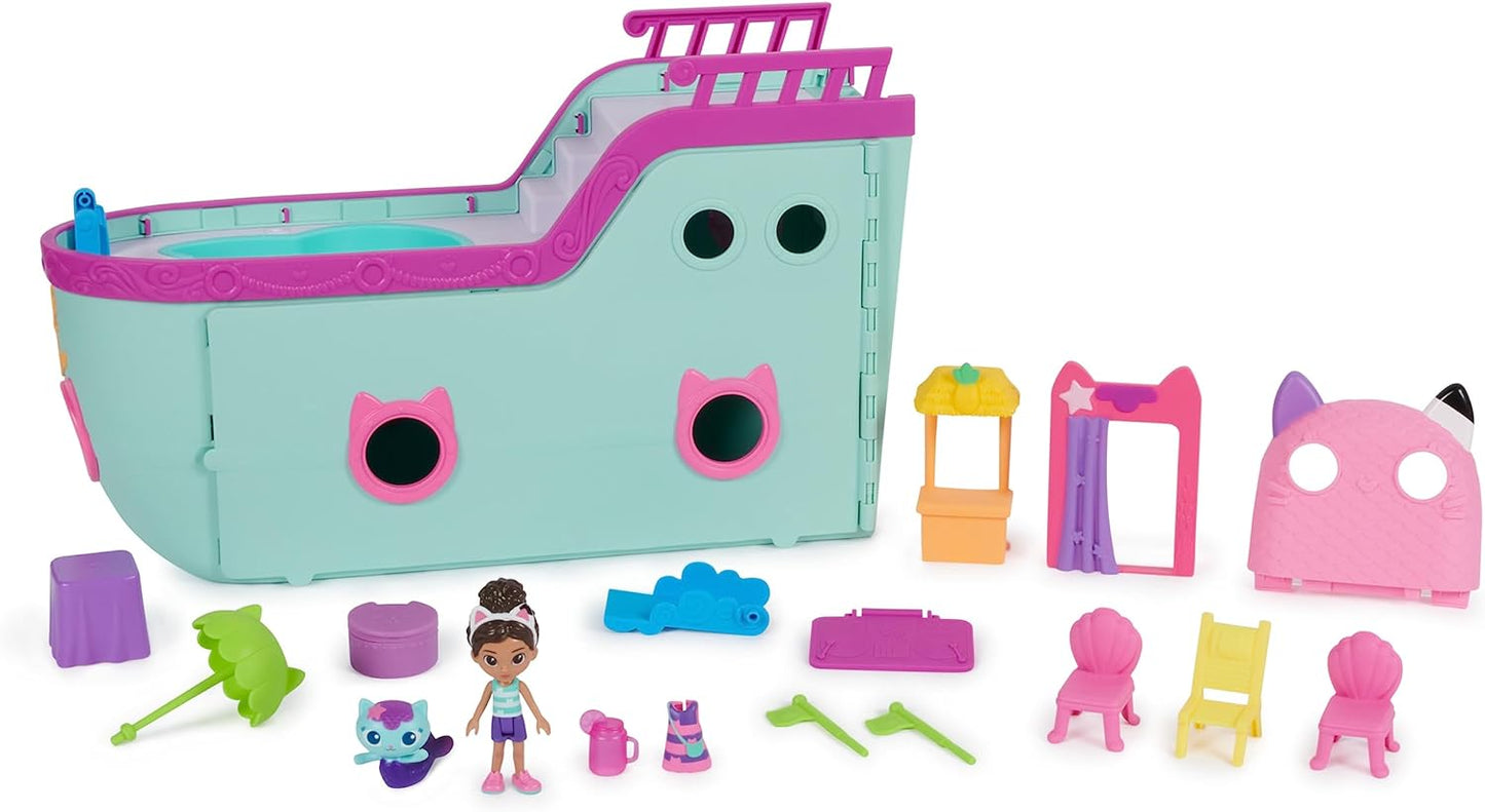 Gabby’s Dollhouse, Gabby Cat Friend Ship, brinquedo de navio de cruzeiro com 2 figuras de brinquedo, brinquedos surpresa e acessórios para casa de bonecas, brinquedos infantis para meninas e meninos 3+