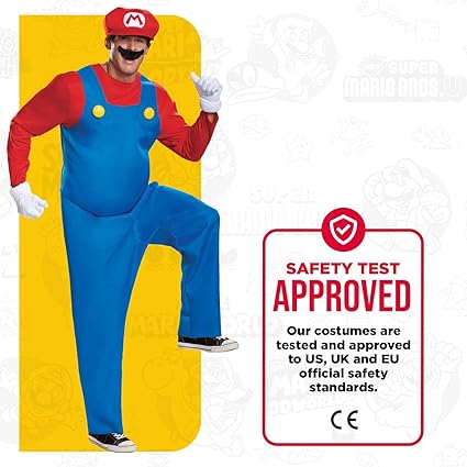 DISGUISE Fantasia oficial de Super Mario Nintendo Deluxe para adulto inclui chapéu e luvas de Mario, fantasia de Halloween para adultos, roupa extravagante para homens