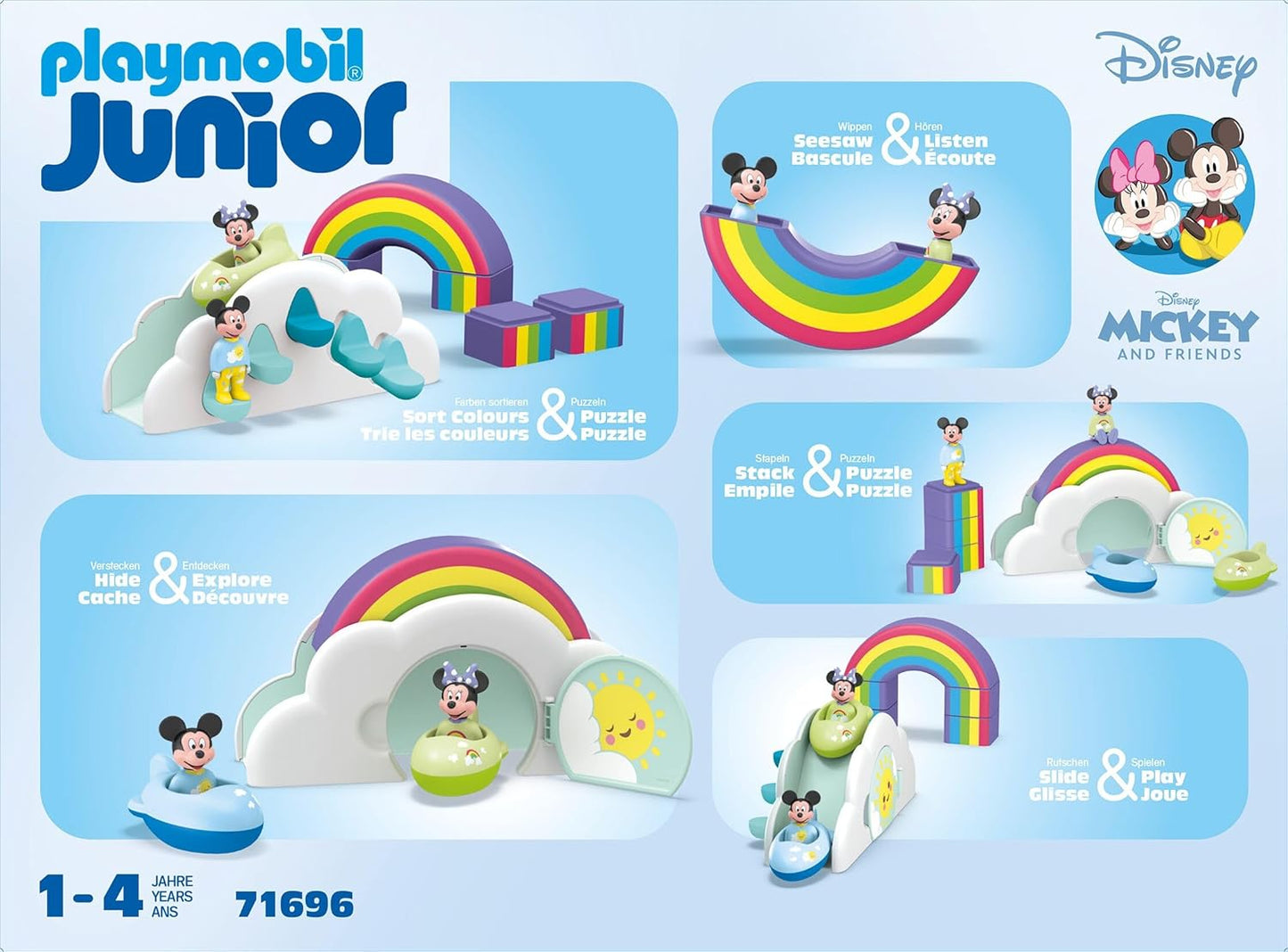 Playmobil 71696 JUNIOR e Disney: Mickey's & Minnie's Cloud Home, Mickey Mouse, feito de mais de 90% de plástico à base de plantas, brinquedo para presente e dramatização divertida, conjuntos de jogos para crianças com mais de 12 meses