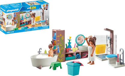 Playmobil 71611 myLife: Banheiro, incluindo duas figuras e vários acessórios, feito com mais de 80% de materiais reciclados e de base biológica, conjuntos de jogos detalhados adequados para crianças a partir de 4 anos