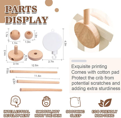 let's make suporte de madeira para berço móvel, cabides de faia de 30 polegadas com caixa de música rotativa, decoração de berçário, conjunto seguro e antiderrapante