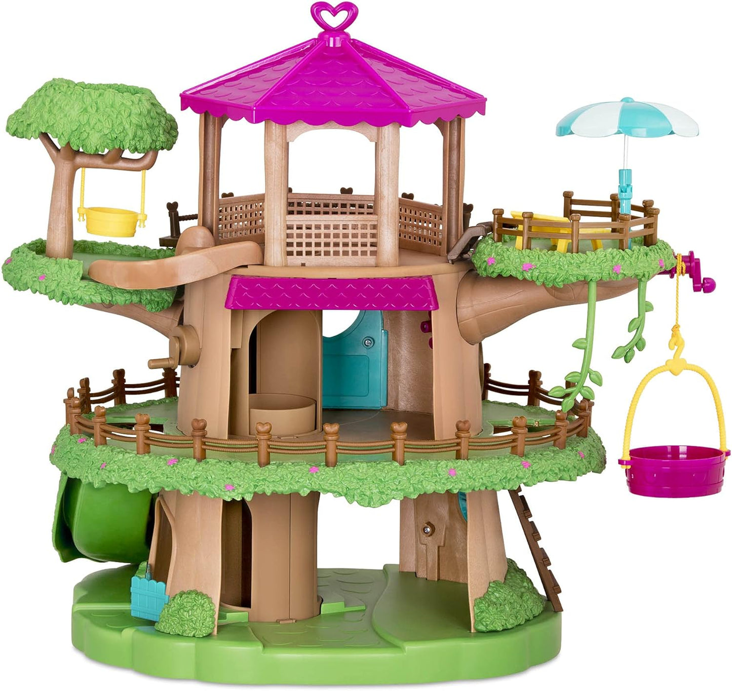 Li'l Woodzeez WZ6707C1Z P Li’l Woodzeez – Conjunto de brinquedos familiares de 22 peças com casa na árvore, elevador de manivela e acessórios – Casas em miniatura e conjuntos de jogos para crianças de 3 anos ou mais