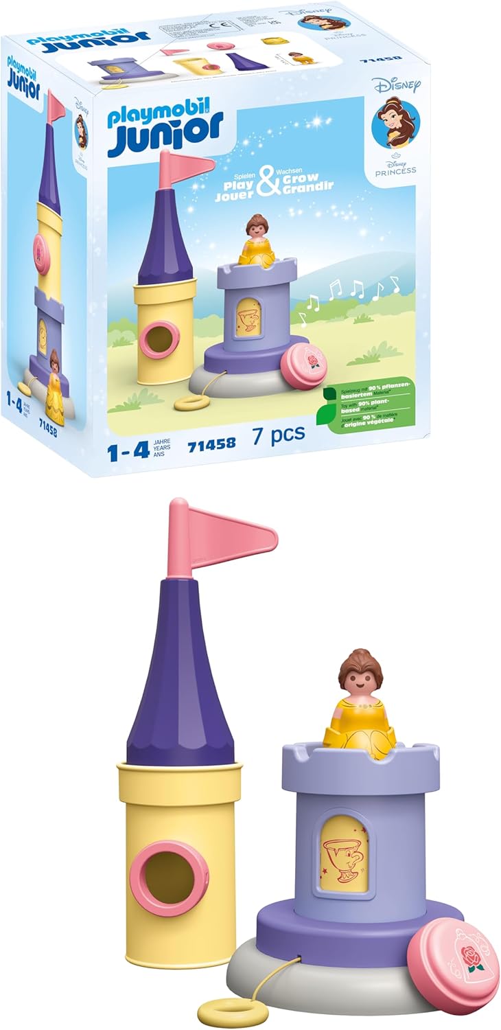 PLAYMOBIL 71458 JUNIOR e Disney: Belle's Play Tower com som, brinquedos para crianças, feitos com mais de 90% de plástico à base de plantas, brinquedos para presentear e dramatizações imaginativas, conjuntos de jogos para crianças com mais de 12 meses