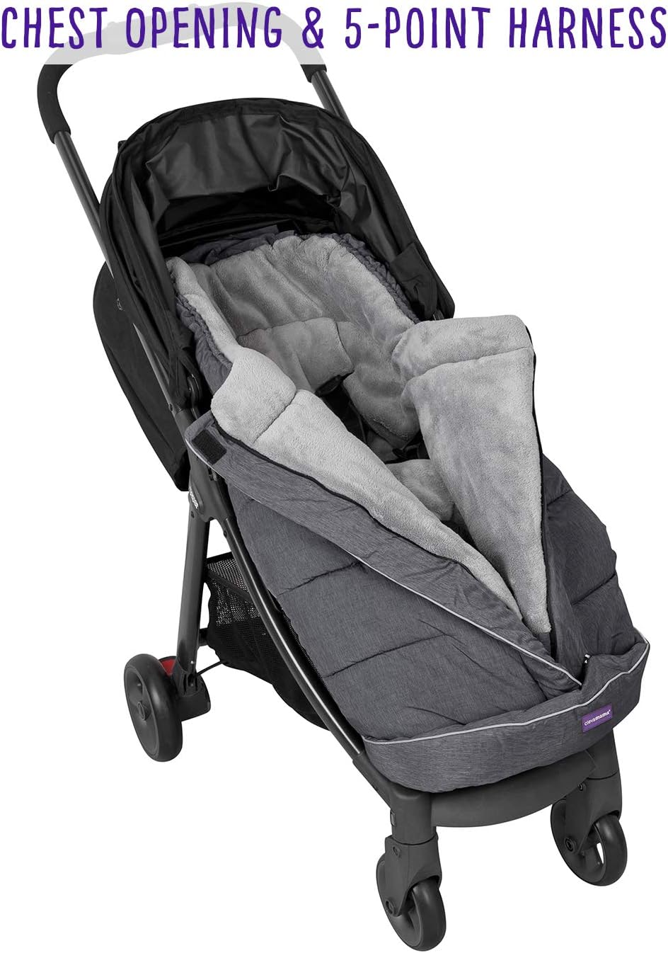 Clevamama Saco de Dormir Universal para Cochecito, Cochecito, Cochecito y Cochecito, Forro Polar Térmico e Impermeable, Extra Largo para Bebés y Niños Pequeños - Gris, 96x98 cm