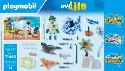 Playmobil 71448 Minha Vida: Guardião com Animais, festa de aniversário com duas focas e uma foca bebê, encenação divertida e imaginativa, conjuntos de jogos artísticos adequados para crianças a partir de 4 anos