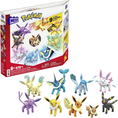 MEGA Pokémon Building Toys define cada evolução do Eevee com 470 peças, 9 personagens articuláveis, para crianças, GFV85