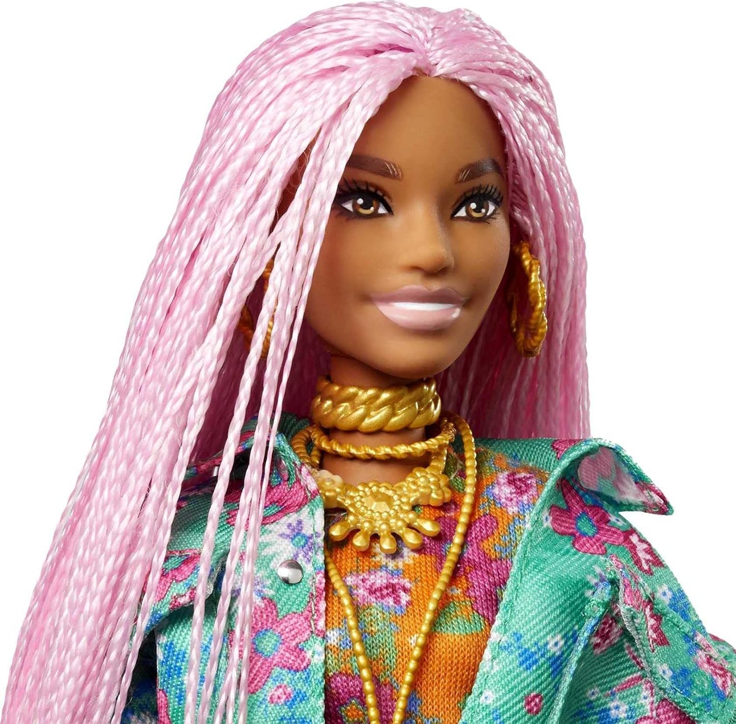 Barbie Boneca Extra nº 10 em jaqueta com estampa floral e conjunto de corrida com animal de estimação DJ Mouse, tranças rosa extralongas, roupa e acessórios em camadas, presente para crianças de 3 anos ou mais