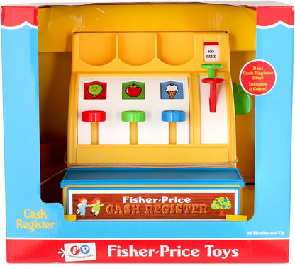 Clásicos básicos y divertidos de Fisher Price | Caja registradora | Juguete educativo y de aprendizaje, ideal para juegos de rol para niños, juguete clásico con embalaje de estilo retro, adecuado para niños y niñas de 2 años en adelante