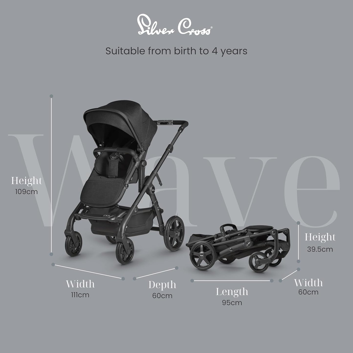 Silver Cross - Carrinho de bebê Wave simples a duplo e pacote de sistema de viagem Dream i-Size - Carrinho de bebê 2 em 1 - Buggy duplo estreito e sistema de viagem - Recém-nascido a 4 anos (22 kg) - Onyx