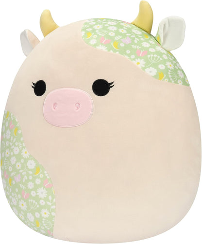 Squishmallows 16 pulgadas - Ada la vaca con estampado floral crema y verde