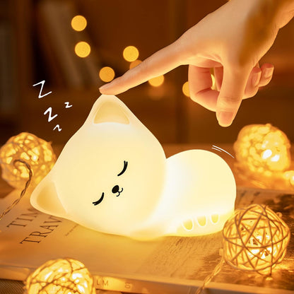 Groov-e Cuties - Sophie Kitten - Luz noturna LED que muda de cor com temporizador de 30/60 minutos - 7 cores - Toque para usar - Bateria recarregável de 12 horas ou alimentada por USB - para bebês, crianças pequenas e crianças