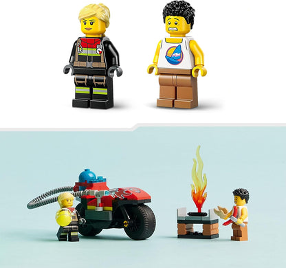 LEGO Motocicleta de resgate de bombeiros urbanos, conjunto de brinquedos de motocicleta para meninos e meninas de 4 anos ou mais, inclui 2 minifiguras para brincadeiras imaginativas, ideia de presente de veículo