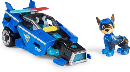 PAW Patrol: The Mighty Movie Toy Car con figura de acción de Chase Mighty Pups, luces y sonidos, juguetes para niños y niñas 3+