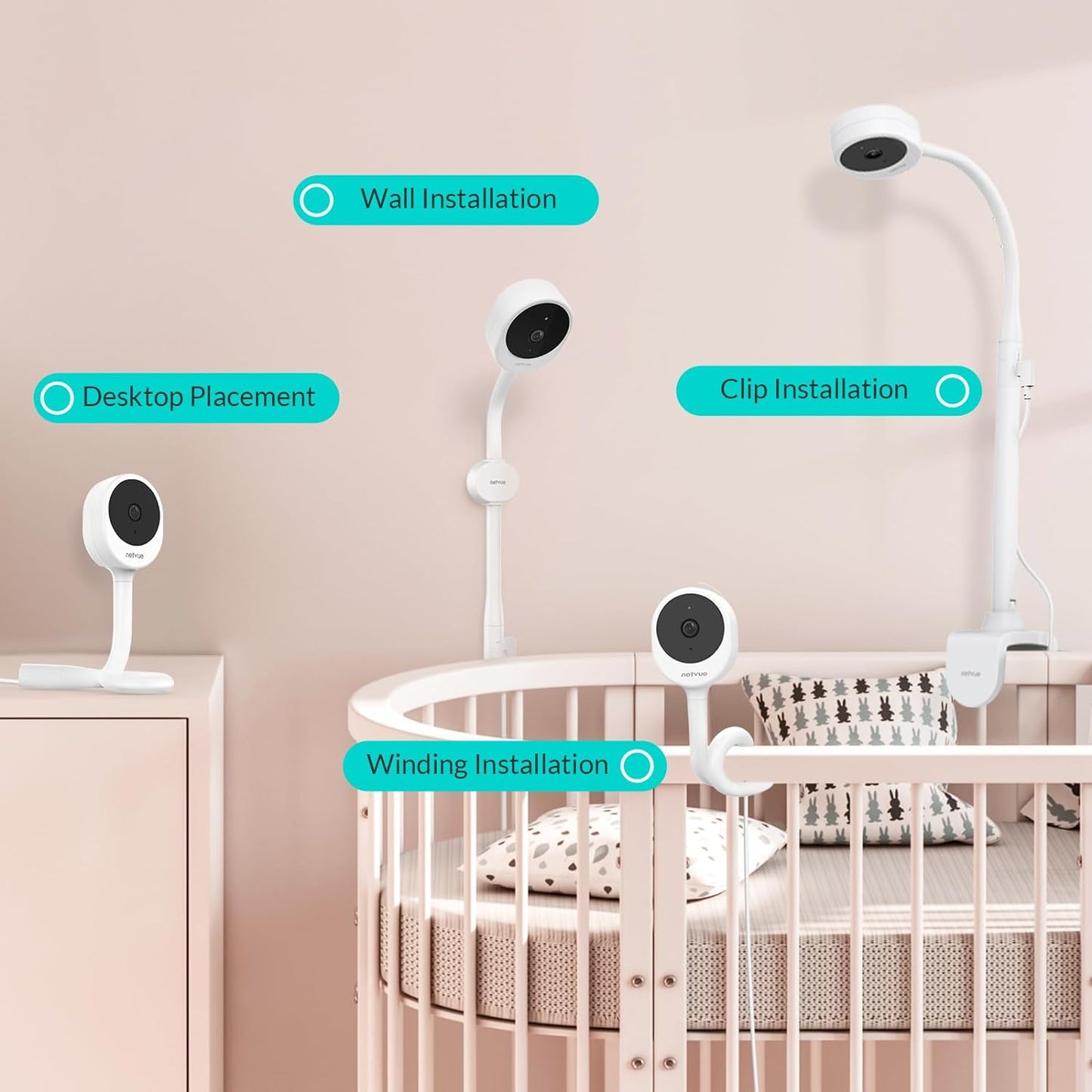 NETVUE Peekababy Monitor de Bebê com câmera e visão noturna, babá eletrônica inteligente com câmera e áudio