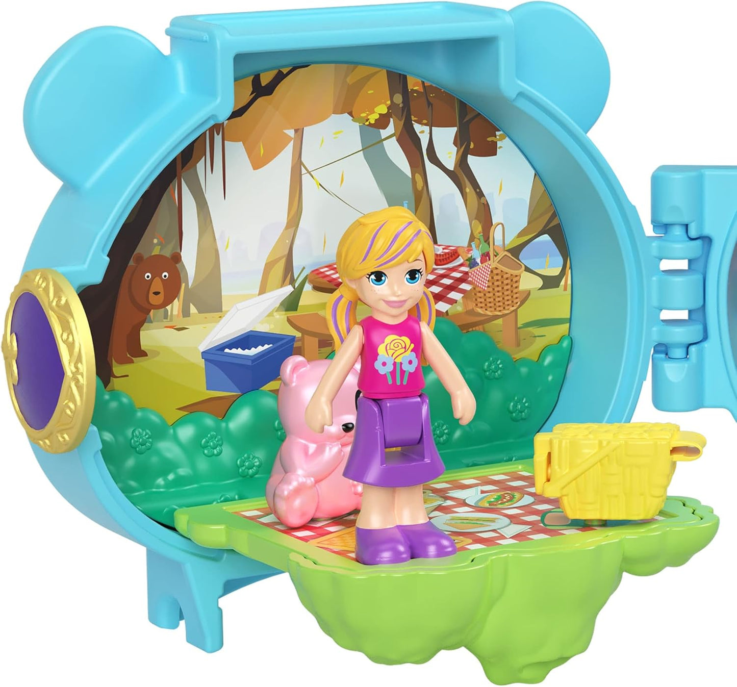 Polly Pocket Mattel Pet conecta HHW30 Blue Bear Micro Playset Estatueta + Animal + Acessório