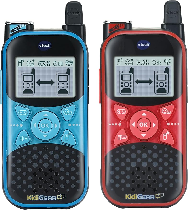 VTech KidiGear Walkie Talkies Explorer, Walkie Talkies externos com conexão digital segura, tocha, efeitos de voz, animações e jogos, brinquedo para crianças de 5, 6, 7 anos ou mais, versão em inglês