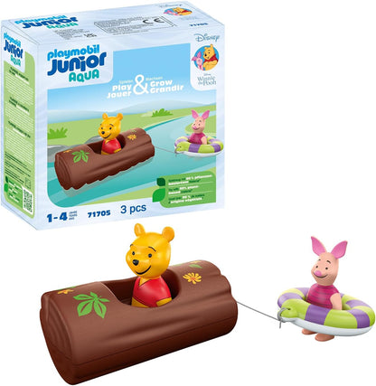 PLAYMOBIL 71705 JUNIOR e Disney: Winnie the Pooh's & Piglet's Water Adventure, incluindo barco e anel de natação, brinquedo sustentável feito de plástico à base de plantas