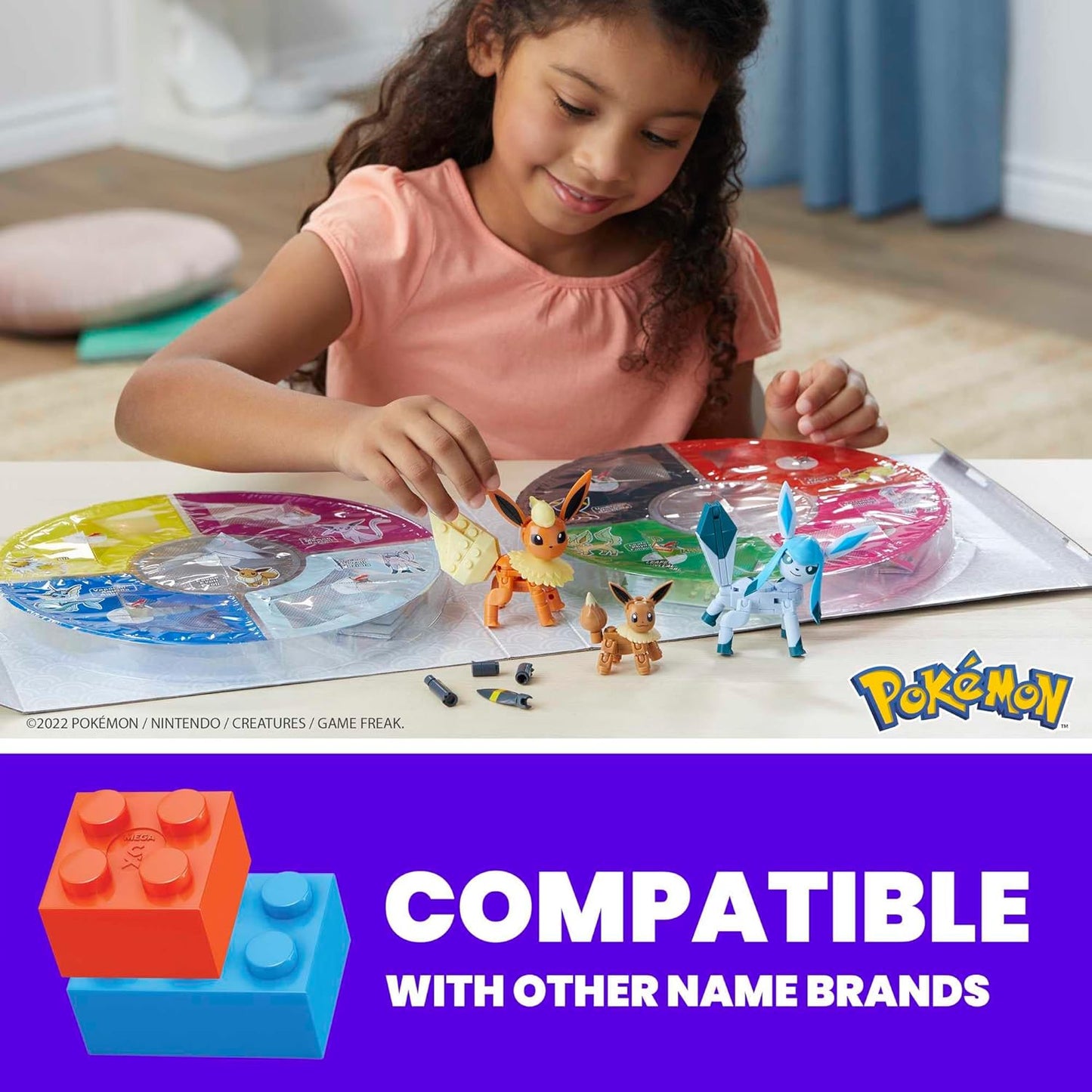 MEGA Pokémon Building Toys define cada evolução do Eevee com 470 peças, 9 personagens articuláveis, para crianças, GFV85