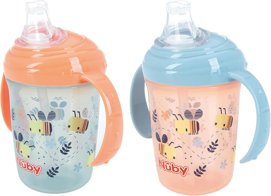 Botella de agua Nuby Grip N Sip de polipropileno (PP): vaso para sorber antiderrames de 240 ml con doble asa, apto para lavavajillas y microondas, vaso apto para 4 meses en adelante (abejas, paquete de 2) 048526890408