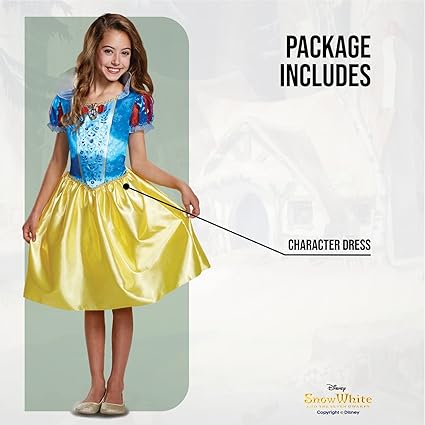 DISGUISE Traje clássico oficial da Branca de Neve da Disney para crianças, roupa de vestir da Branca de Neve, fantasias de princesa para meninas, vestido extravagante, fantasias do Dia Mundial do Livro para meninas