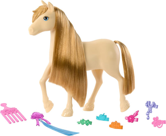 Caballo Barbie y accesorios, Barbie Mysteries: The Great Horse Chase Toys, melena extra larga para cepillar y peinar (los estilos pueden variar), HXJ36