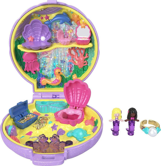 Polly Pocket Keepsake Collection Mermaid Dreams Compacto colecionável, tema submarino, caixa especial, 2 bonecas sereia, anel vestível e muito mais, presente colecionável, a partir de 4 anos