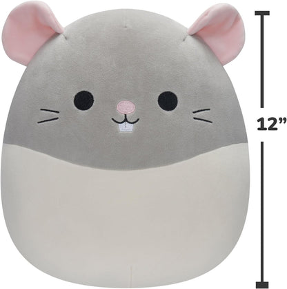 Squishmallows SQCR02403 Brinquedos de pelúcia jazwares 12 polegadas cinza e branco, Rusty The Rat, Pequeno