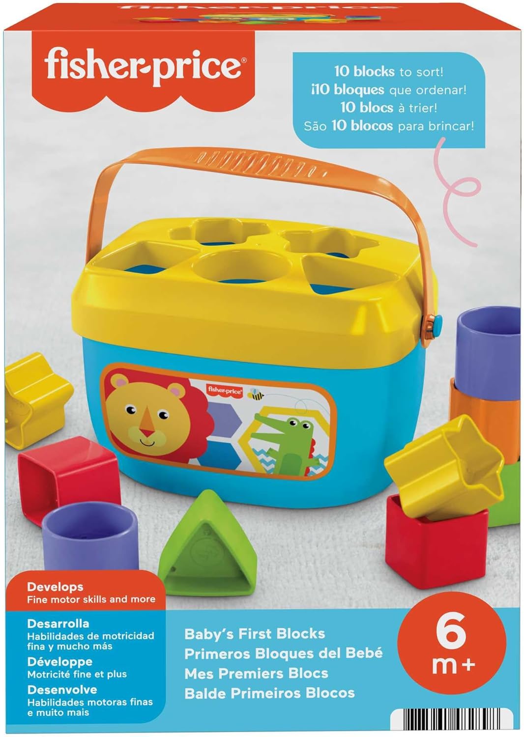 Fisher-Price Conjunto de 10 blocos de brinquedo empilhável para bebês, primeiros blocos, para brincadeiras de classificação para bebês de 6 meses ou mais, FFC84