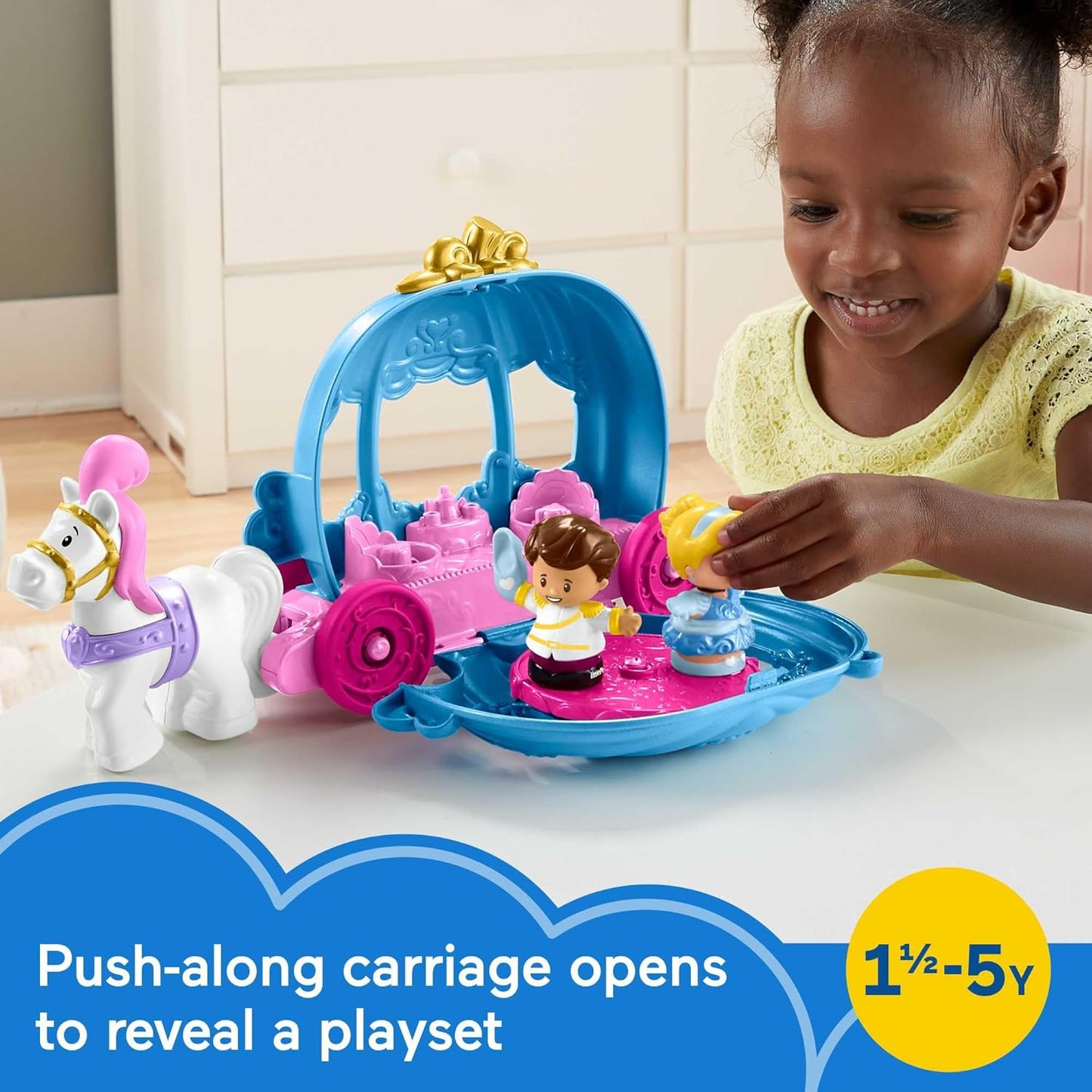 Fisher-Price Brinquedo infantil para crianças pequenas Disney Princess Cinderela's Dancing Carriage Playset com figuras para brincar de faz-de-conta com mais de 18 meses, HGP76