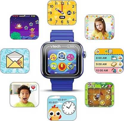 VTech KidiZoom Smart Watch Max, relógio para crianças com jogos, câmera dupla para fotos e selfies, 8 jogos, pedômetro, tela colorida, efeitos engraçados e muito mais, para bebês de 4, 5, 6, 7 anos ou mais, azul