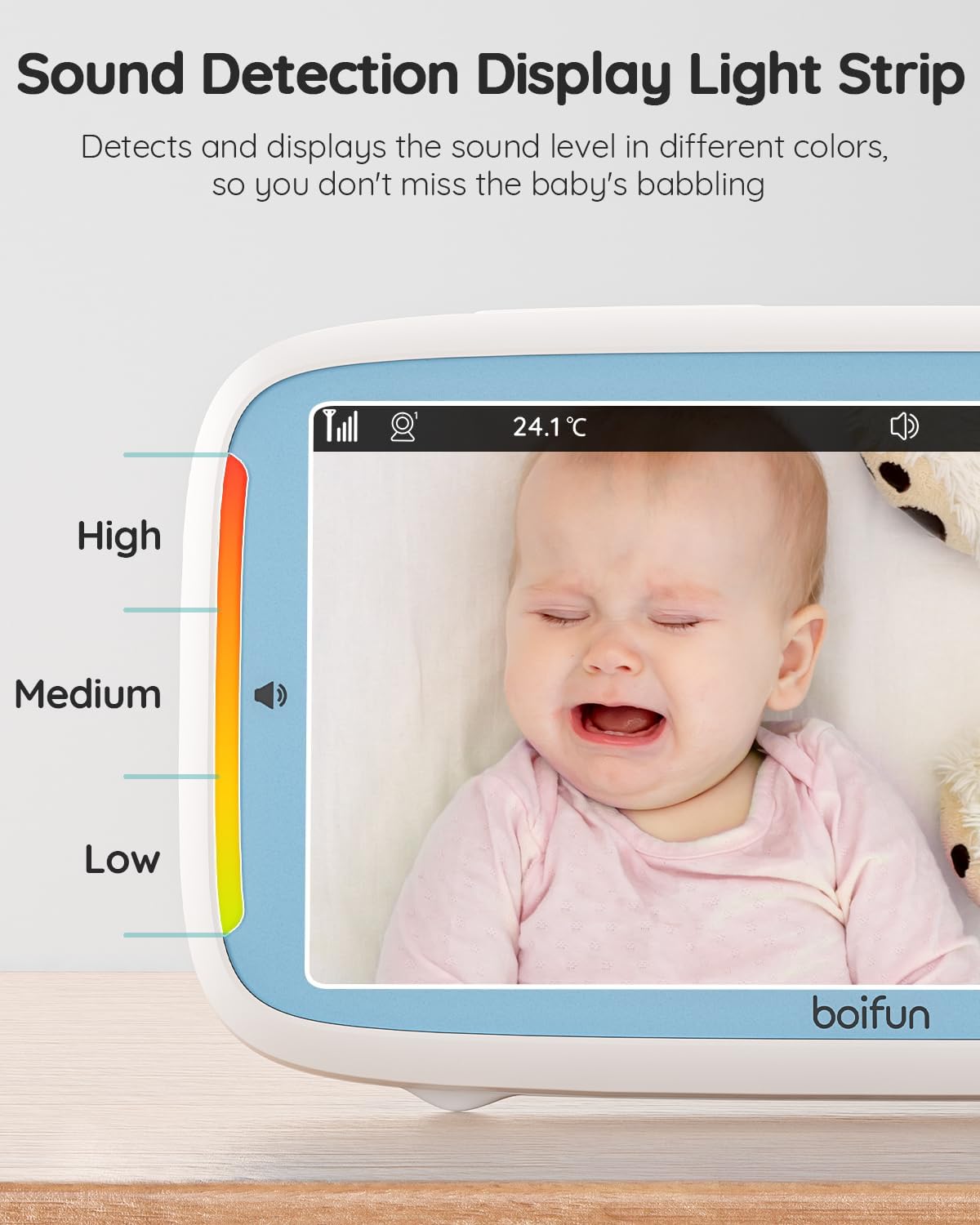 BOIFUN  Monitor de vídeo para bebês com 2 câmeras, tela IPS 720P de 5 polegadas, câmera dupla 360, sem Wifi, bateria de 3050mAh, modo VOX, visão noturna invisível, áudio bidirecional, sensor de temperatura, canções de ninar, idosos, gêmeos